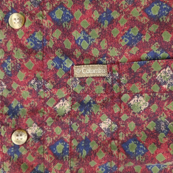 Columbia Shirt Mens‎ Large Red Button Down Short Sleeve Geometric Pocket - Picture 3 of 13